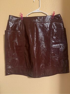Maeve Glossy Wine Patent Mini Skirt